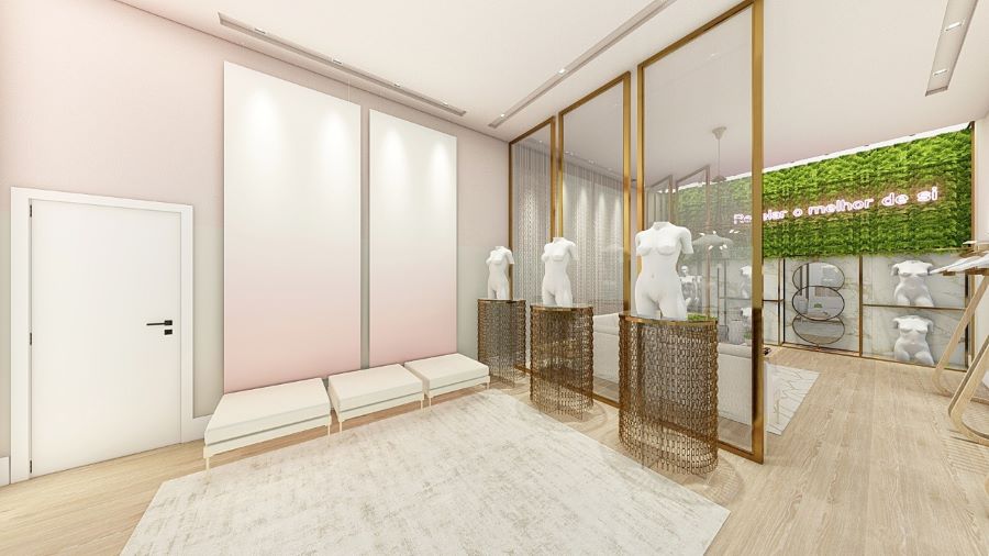 Projeto de show room de loja de lingerie feito pelo Studio ODD Design, de Maringá
