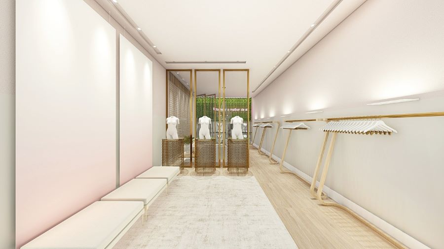 Projeto de show room de loja de lingerie feito pelo Studio ODD Design, de Maringá